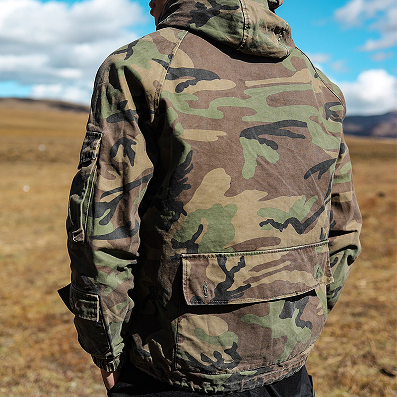 Military Camo Hooded Zip Multi Pocket Casual Hoodie