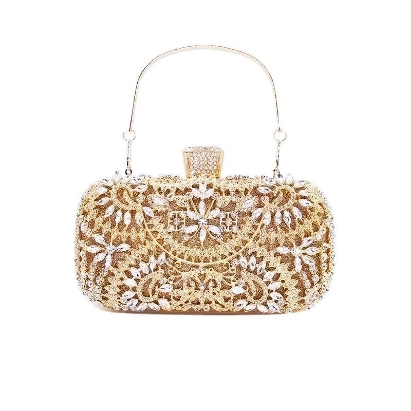 White Red Green Pu Leather Solid Color Rhinestone Square Clutch Evening Bag