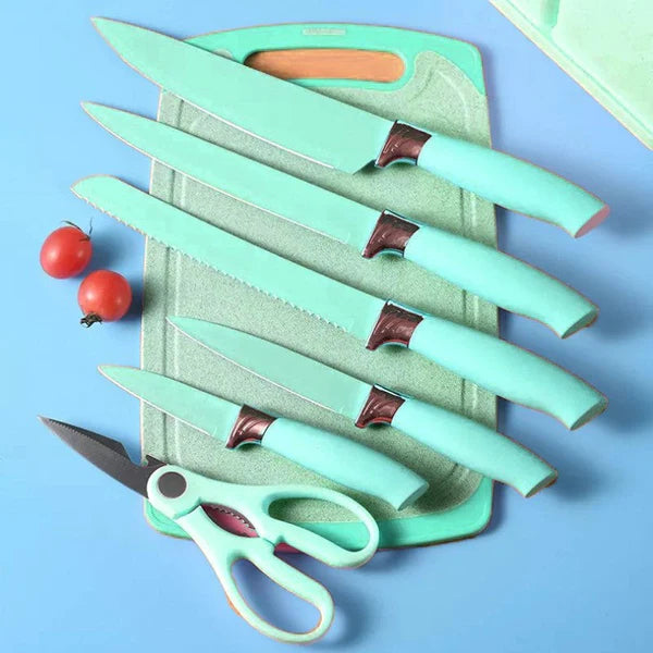 Kitchen Cooking Knife Set With Premium Silicone Stainless Steel Coated Knives