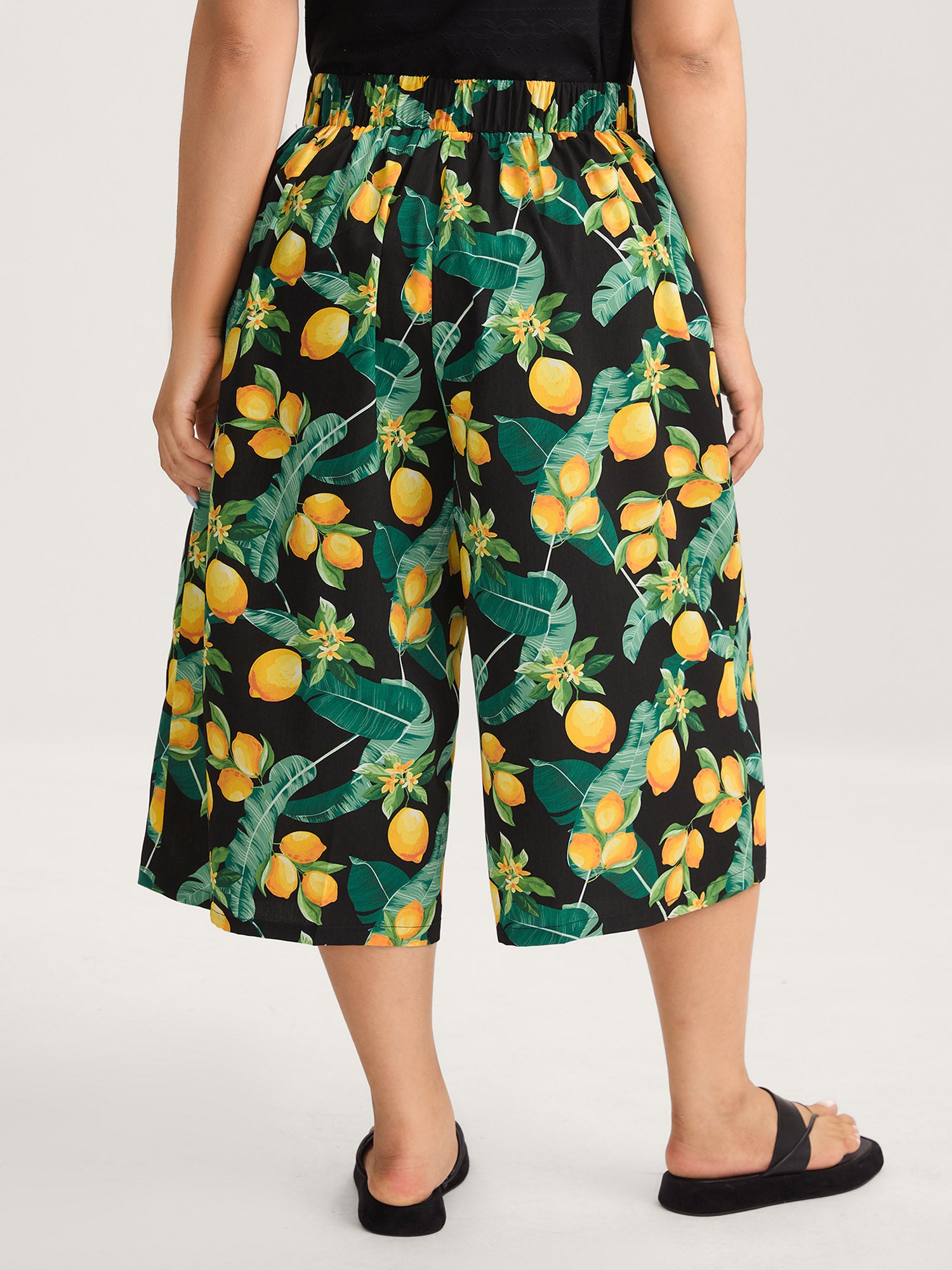 Citrus Print Wide-Leg Pants