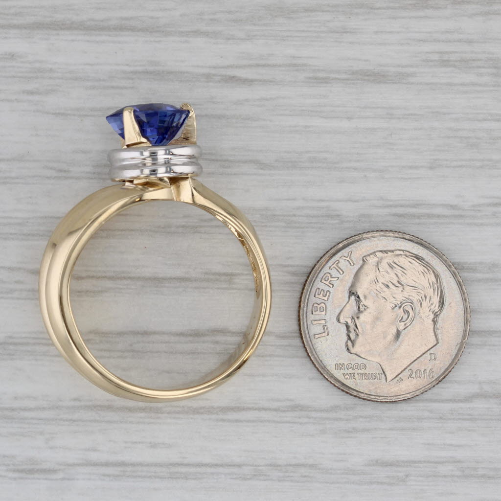 2ct Cushion Tanzanite Solitaire Ring 14k Yellow White Gold Sz 9.25 Unique Design