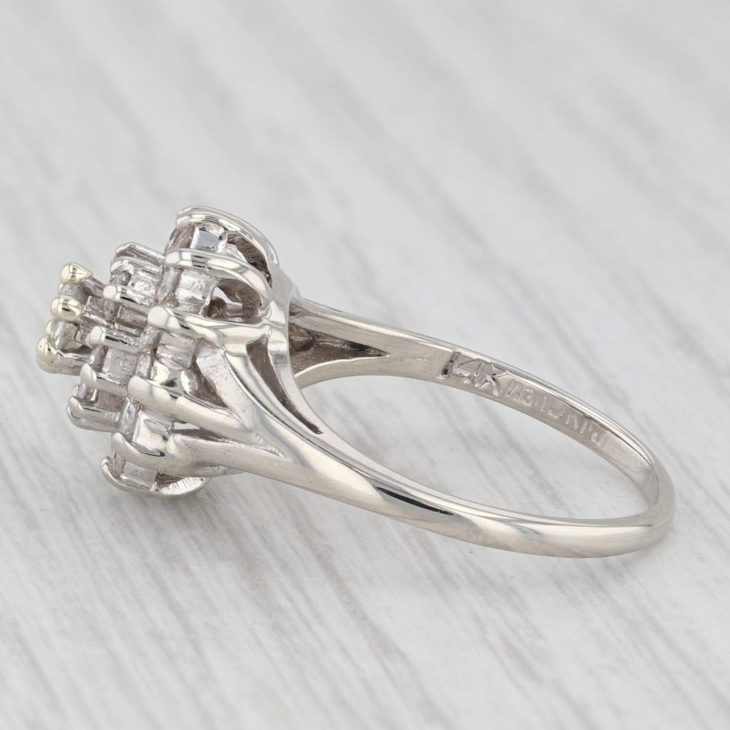 0.89ctw Diamond Cluster Ring 14k White Gold Size 6.25 Engagement