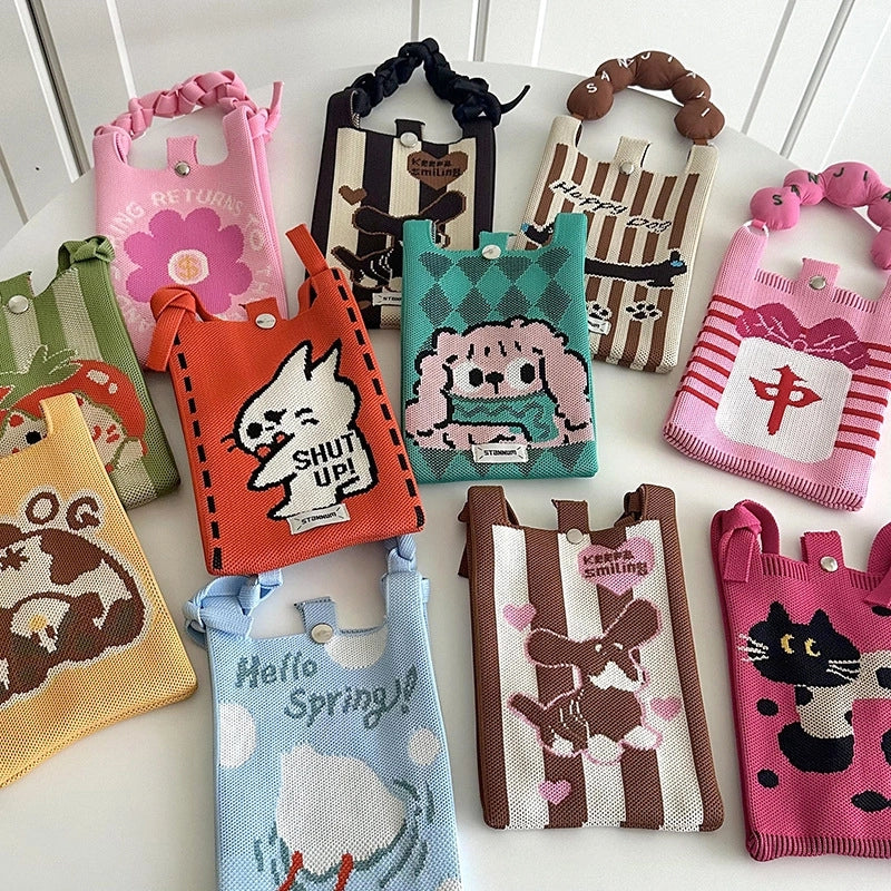 Women's Polyester Printing Animal Color Block Cute Square Buckle Shoulder Bag Phone Wallets