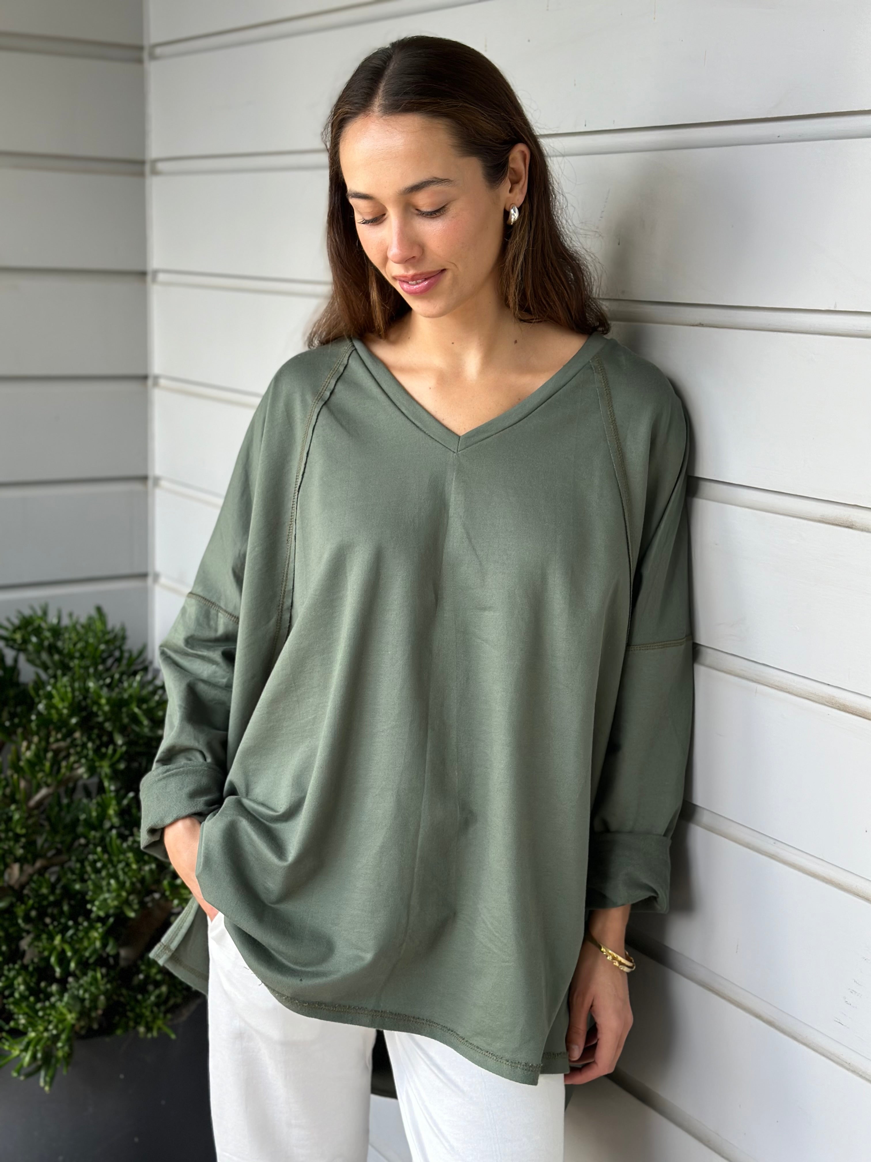 sadie slouchy sweatshirt - sage