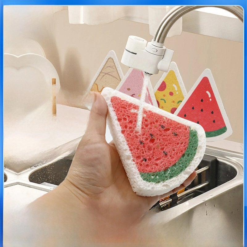 Cartoon Printing Compressed Wood Pulp Sponge Bowl Washing Kitchen Bowl Washing Sponge Brush Bowl Sponge Block Wood Pulp Cotton Heart-shaped
