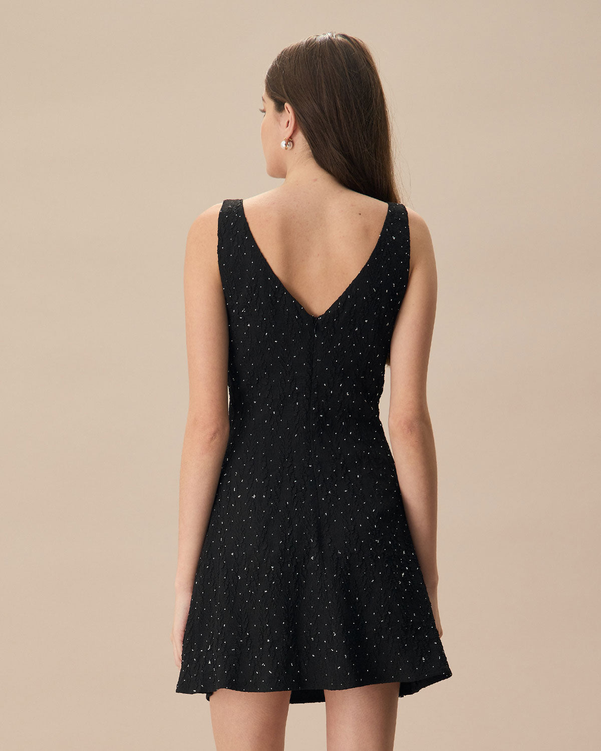 The Black Boat Neck Textured Mini Dress