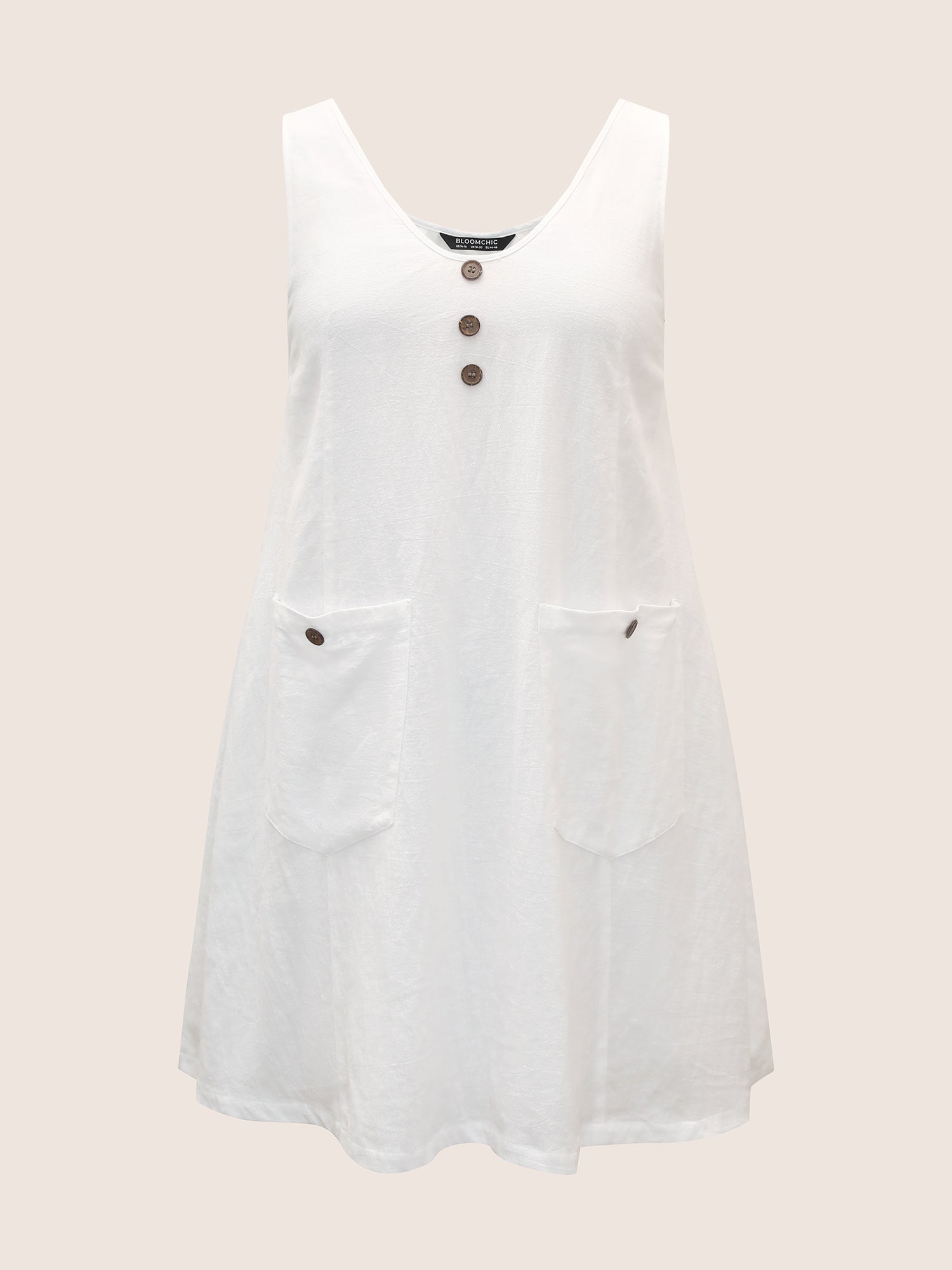 Solid Deep V Neck Patch Pocket Dress