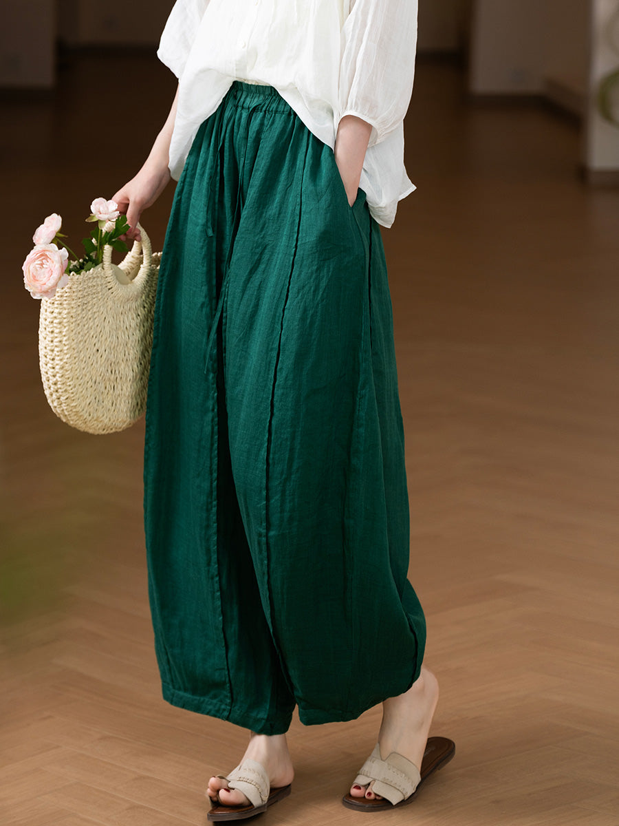 Women Summer Pure Color 100%Ramie Bloomers