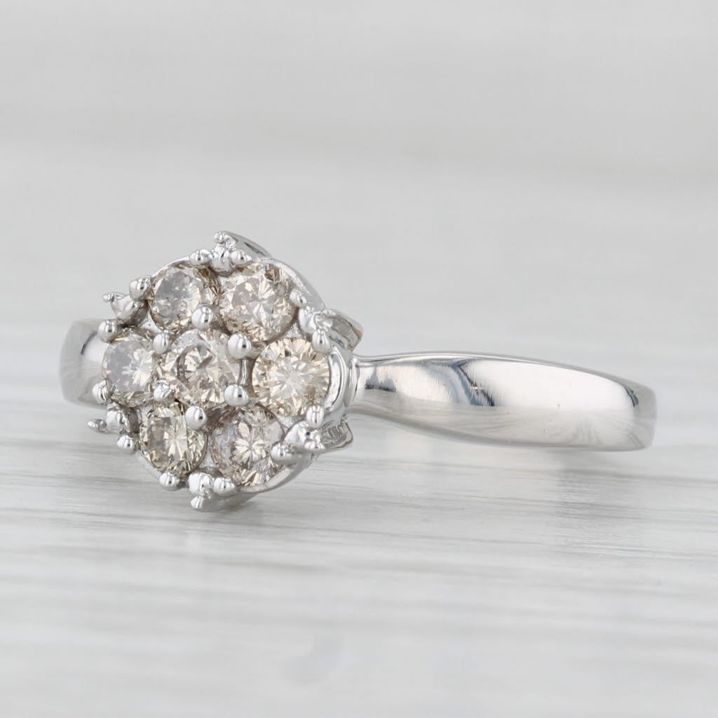 Diamond Cluster Engagement Ring 14k White Gold Size 5.5