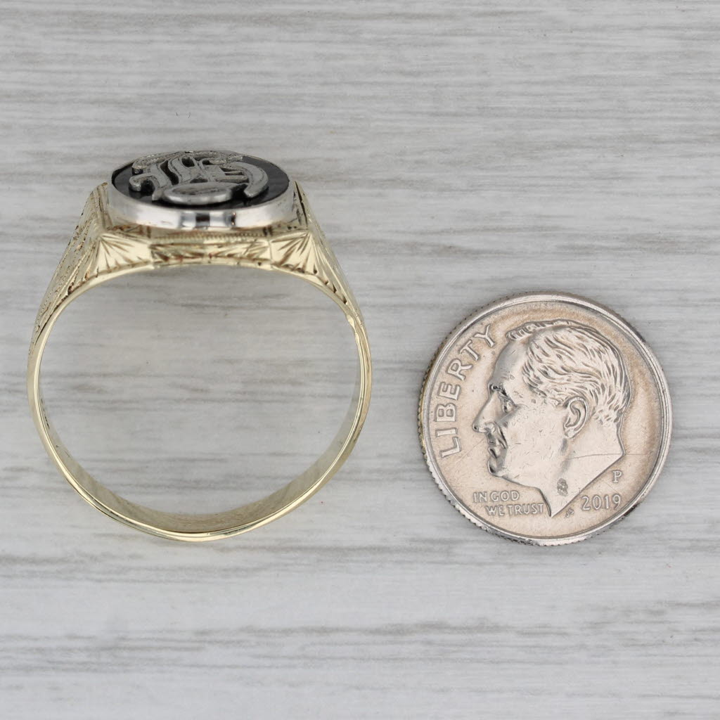 Vintage Ornate Old English Letter G Onyx Signet Ring 14k Gold Size 12