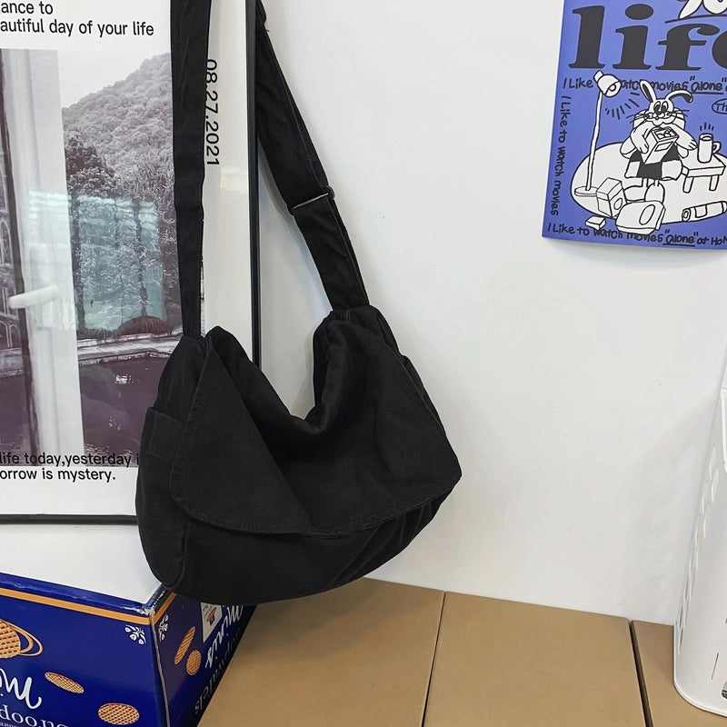 Unisex Medium Canvas Solid Color Streetwear Square Zipper Shoulder Bag Crossbody Bag Messenger Bag