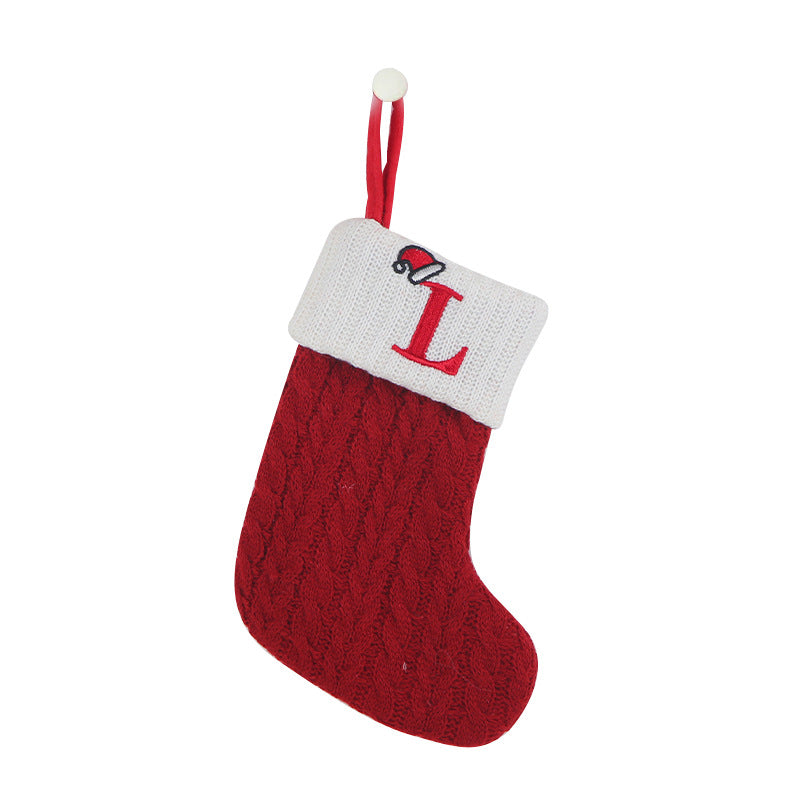 Cozy Knit Socks, Embroidered Candy Gift Bag, Letter Christmas Stocking