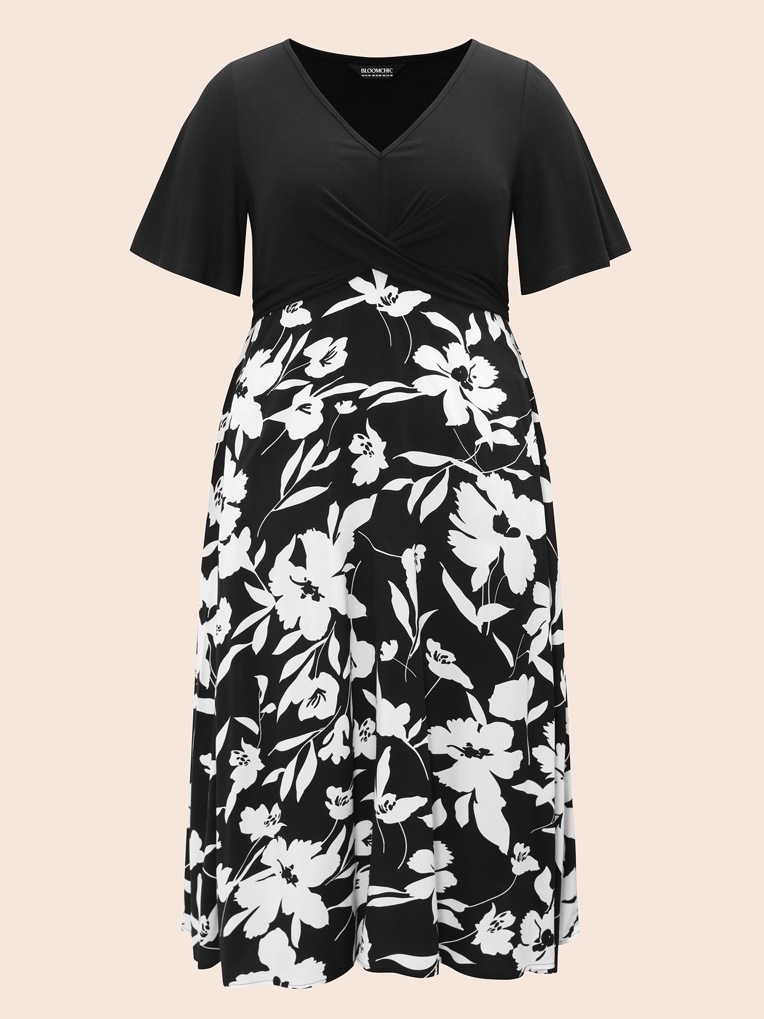 Silhouette Floral Print Patchwork Crossover Pocket Dress