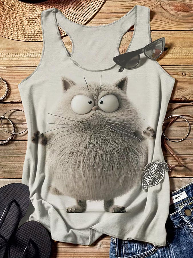 Women's Cat Print Casual Tank Top