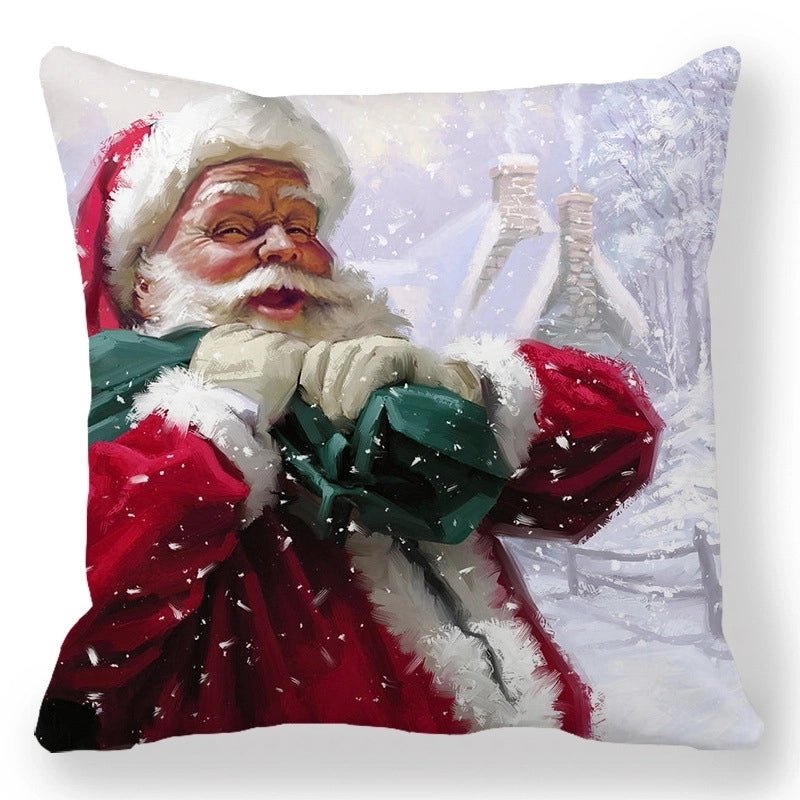 Christmas Pastoral Santa Claus Elk Cotton Pillow Cases Couch & Sofa Decor