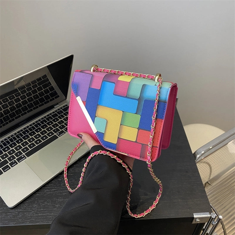 Women's Medium Pu Leather Color Block Streetwear Magnetic Buckle Crossbody Bag
