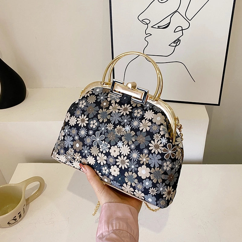 Women's Medium Nylon Ditsy Floral Vintage Style Classic Style Clasp Frame Handbag