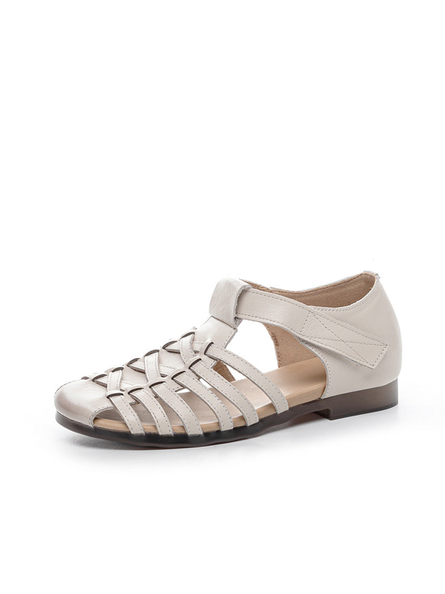 Women Vintage Summer Leather Cross Weave Sandals