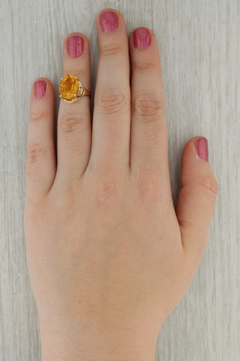 6.10ct Oval Orange Citrine Solitaire Ring 14k Yellow Gold Size 5