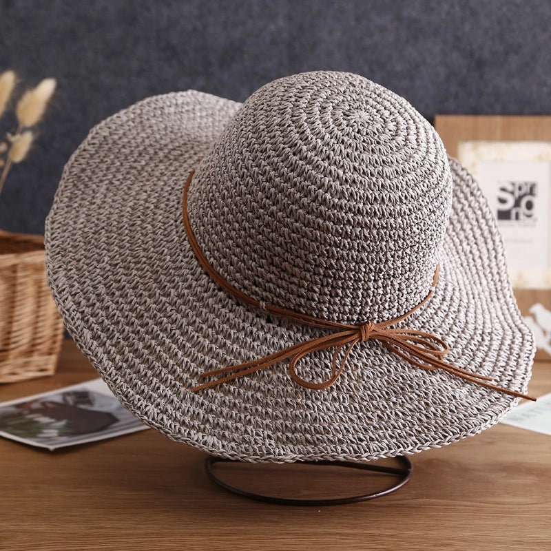 Women's Minimalist Bow Knot Braid Wide Eaves Straw Hat