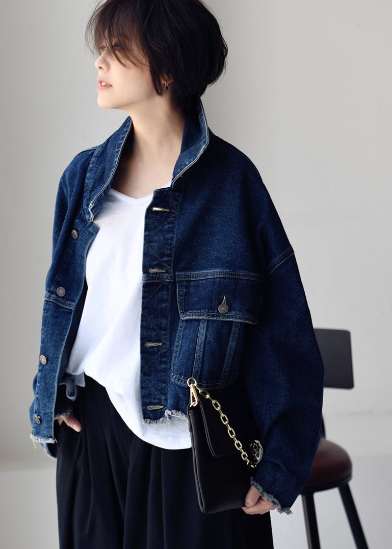Boutique Blue Peter Pan Collar Button Cotton Denim Coat Spring