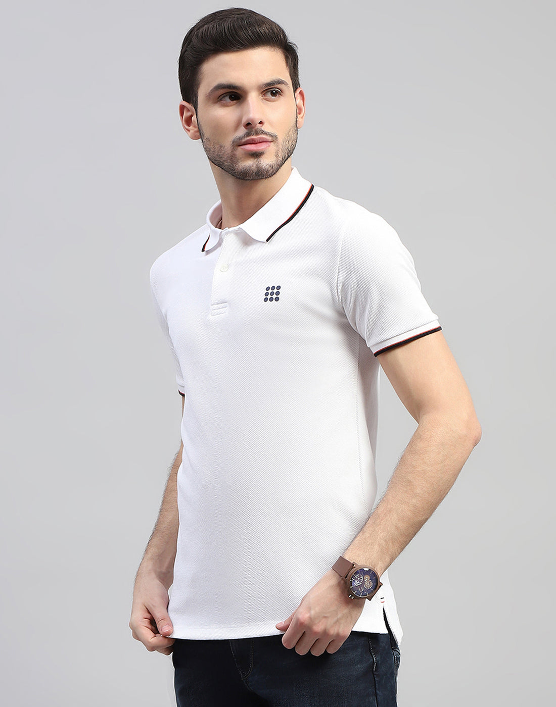 Men White Solid Polo Collar Half Sleeve T-Shirt