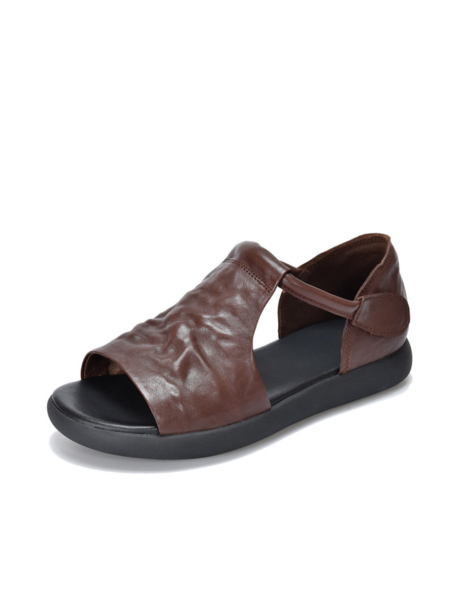 Women Summer Casual Soft Leather Flat Sandals