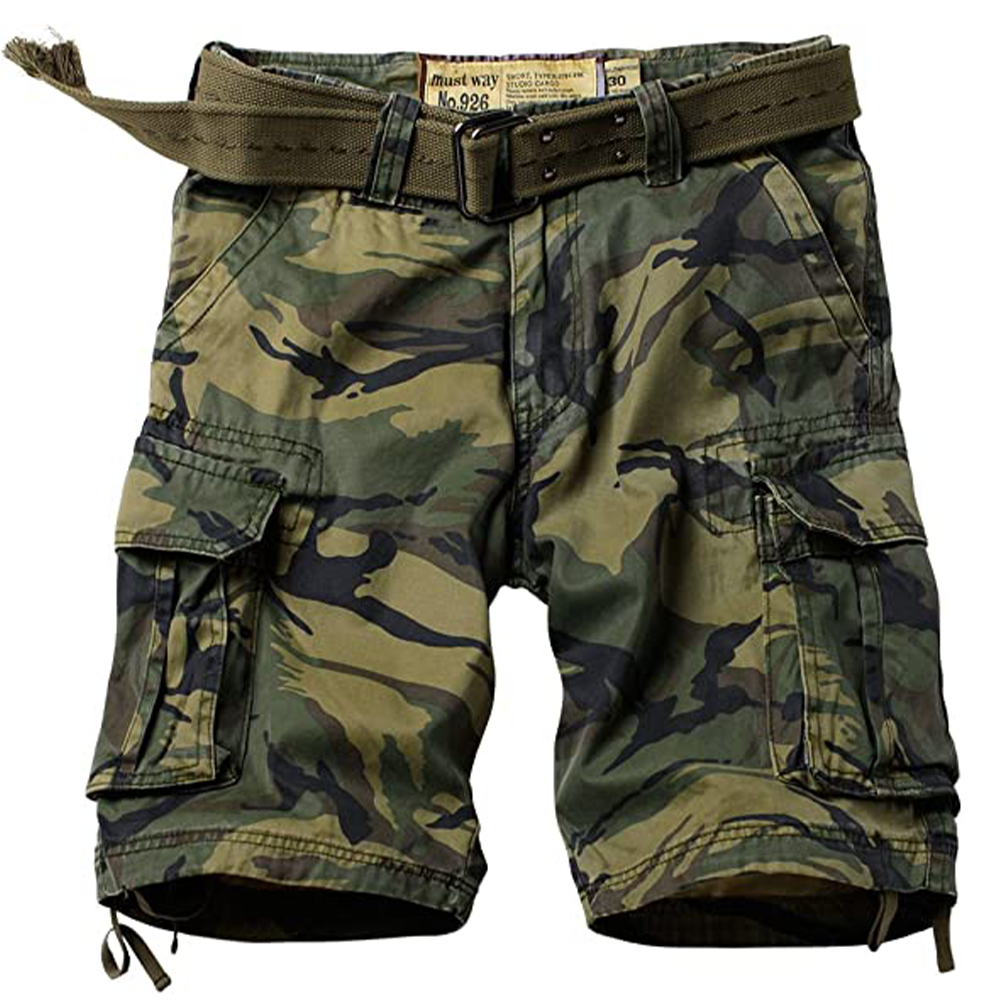 7-pack Men's Cargo Shorts Relaxed Fit Camo Short Outdoor Multi-Pocket Cotton Work Casual Shorts with Belt