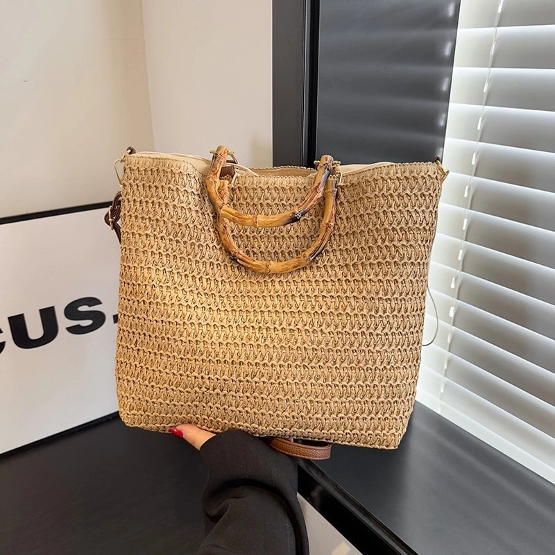 Women's Straw Square Elegant Classic Style Square String Shoulder Bag Crossbody Bag
