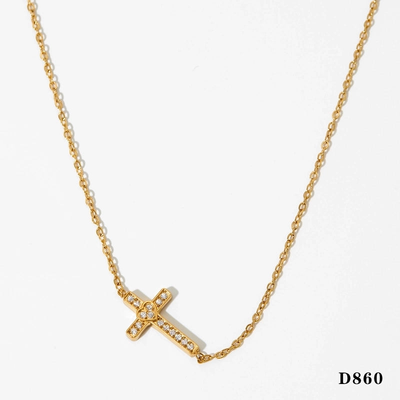 Modern Style Artistic Cross 304 Stainless Steel 16K Gold Plated White Gold Plated Necklace