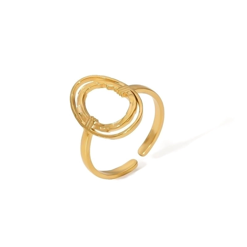 Titanium Steel 18K Gold Plated Minimalist Inlay Circle Rhinestones Open Rings