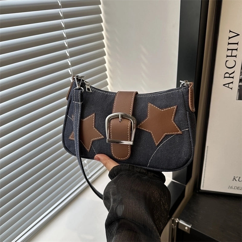 Women's Denim Star Vintage Style Buckle Underarm Bag