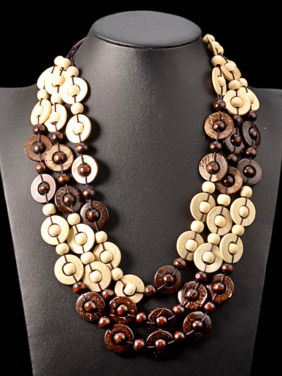 Bohemia Wooden Bead Weave Multilayer Necklace