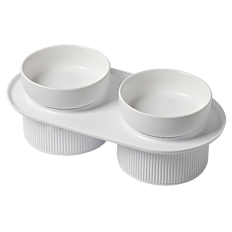 Pre Order - Ribbed Ceramic Double Pet Bowl 3pc Set - Emerald