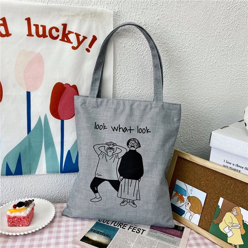 Women's Medium Canvas Letter Classic Style Sewing Thread Square Zipper Canvas Bag