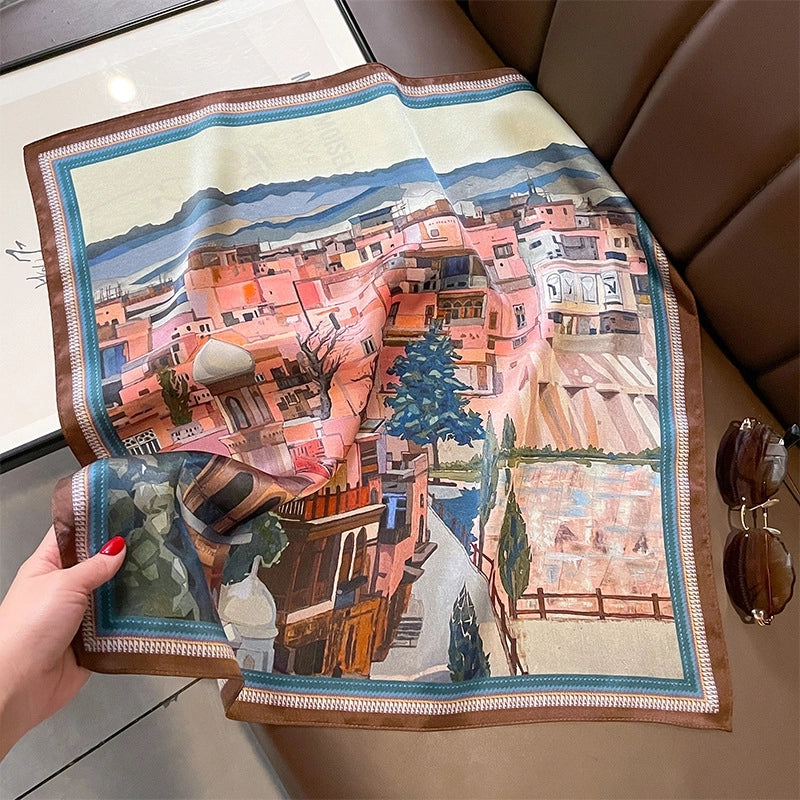 Women's Elegant Basic Color Block Silk Printing Silk Scarf