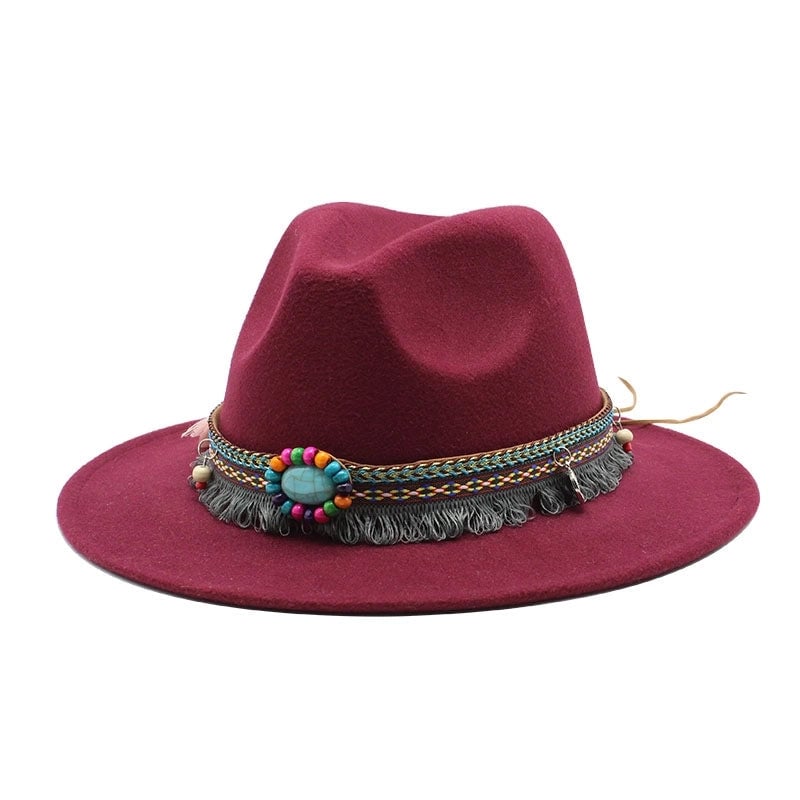 Designed Hot Sale Woolen Hat Women's Ethnic Style Retro Flat Brim Big Brim Jazz Hat