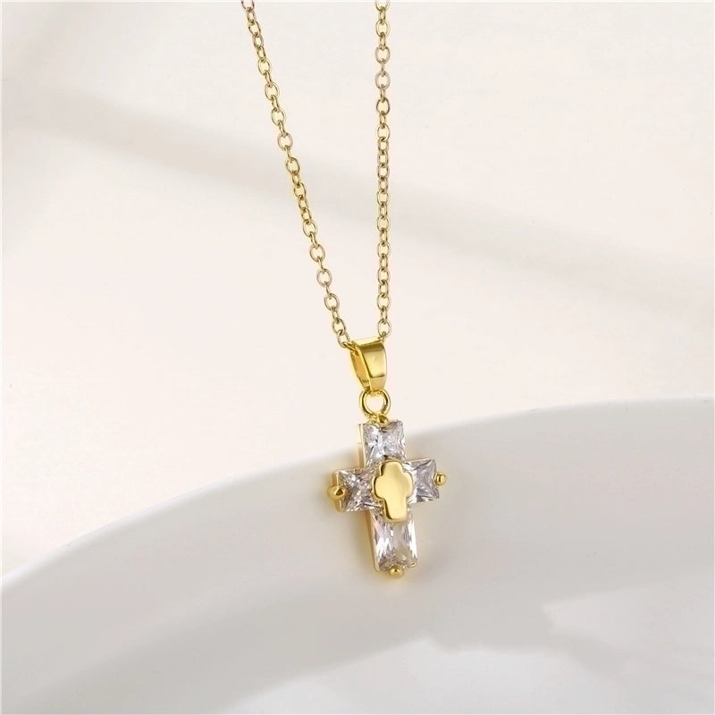 Stainless Steel Titanium Steel 18K Gold Plated INS Style Plating Inlay Sun Heart Shape Whale Zircon Pendant Necklace