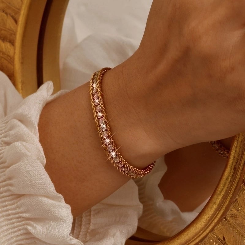 Modern Style Solid Color 201 Stainless Steel Zircon Bracelets In Bulk