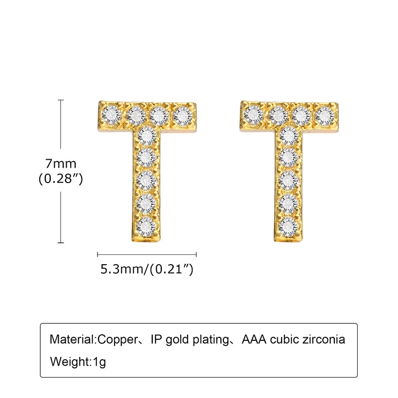 1 Pair Minimalist Letter Inlay Copper Zircon Ear Studs