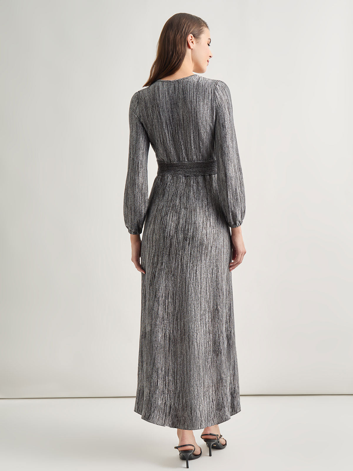 Bishop Sleeve Jacquard Knit Maxi Dress