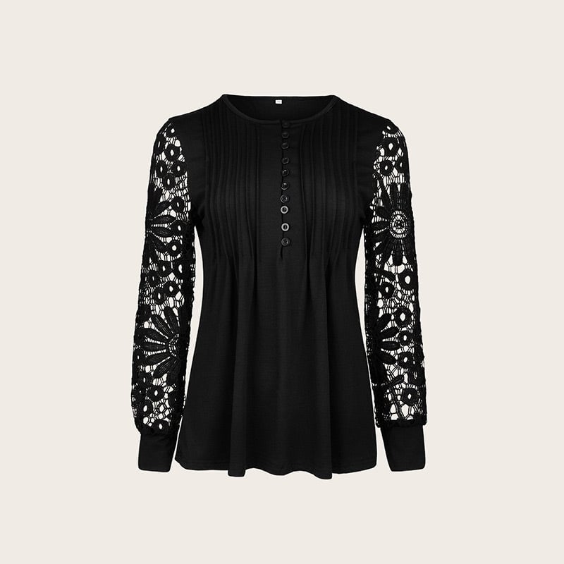 💥Sale 49% discount💕Blouse with floral pattern, long sleeve, V-neckline and lace