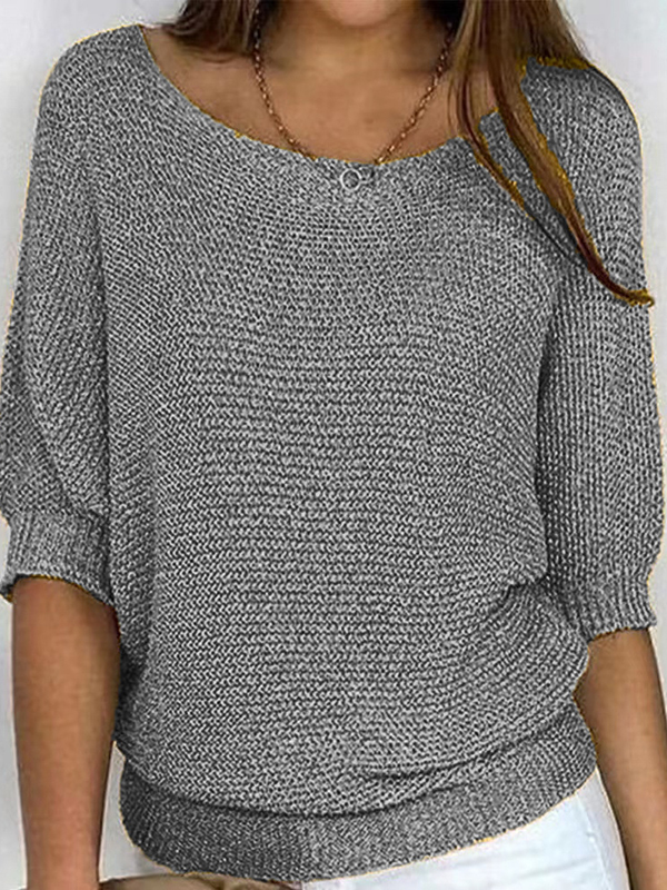 Loose Plus Size Solid Color Split-Joint Round-neck Sweater Tops