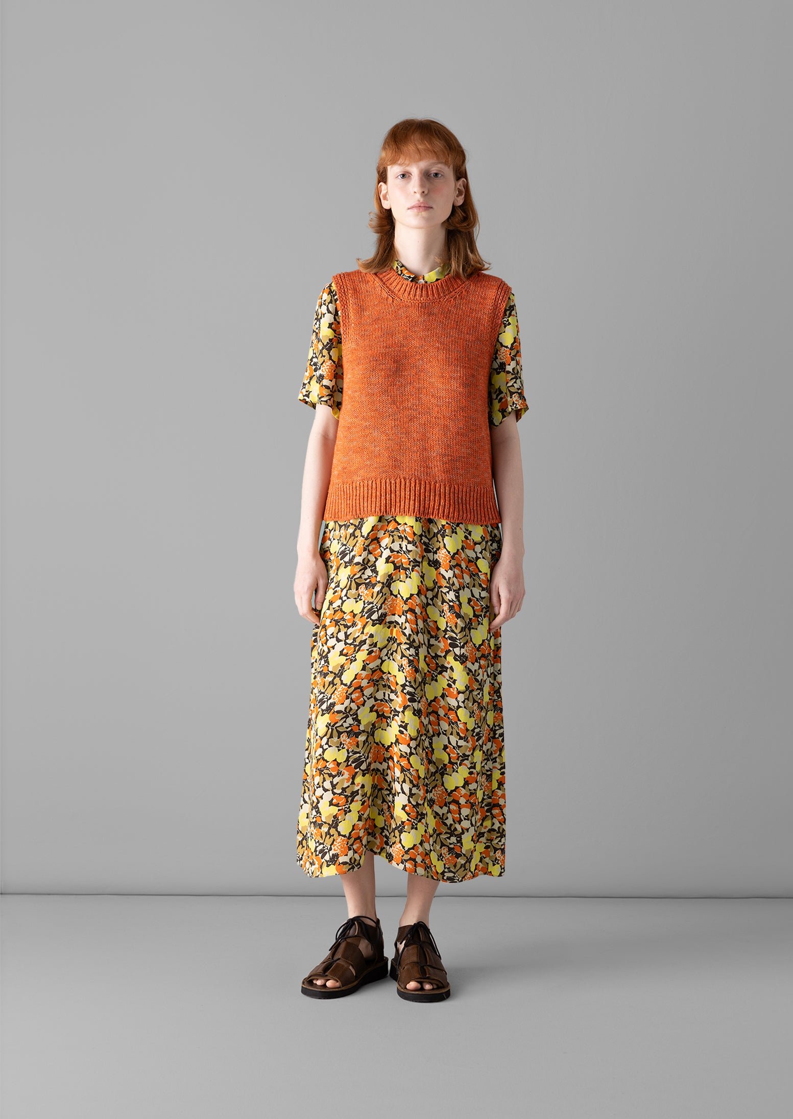 Hedgerow Print Crepe Shirt Dress | Burnt Orange