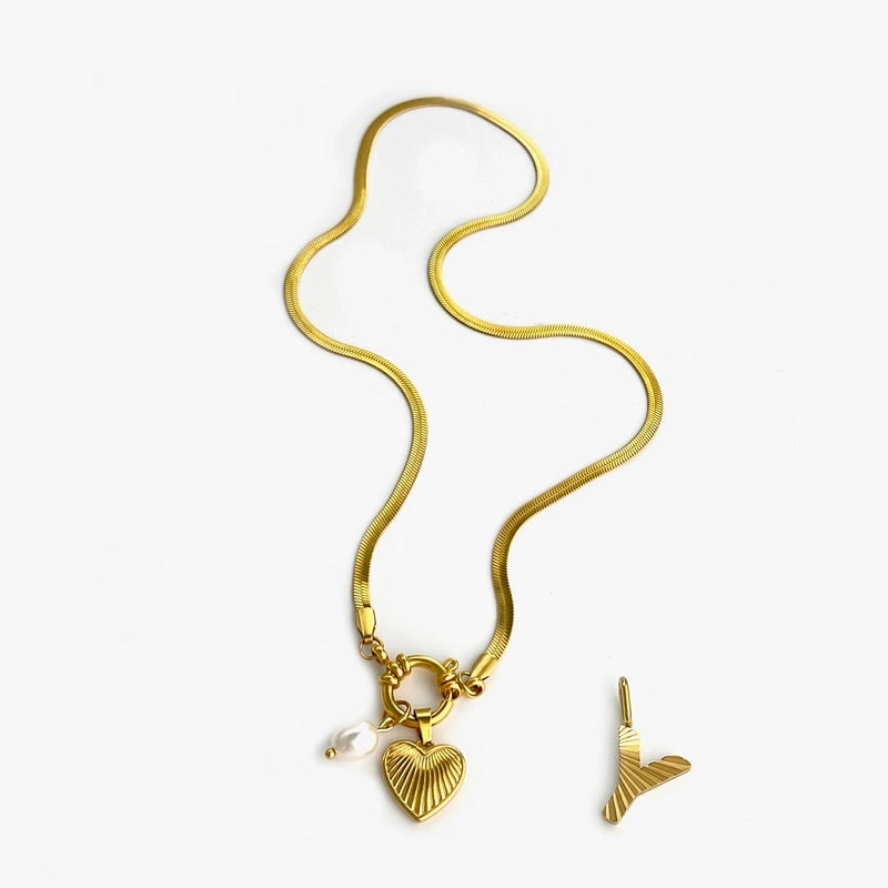 Minimalist Commute Letter Heart Shape 316L Stainless Steel  Freshwater Pearl 18K Gold Plated Stainless Steel Necklaces