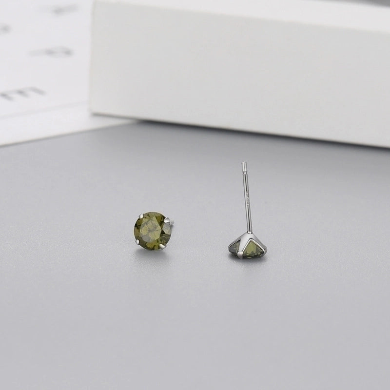 Minimalist Geometric Sterling Silver Zircon Ear Studs 1 Pair