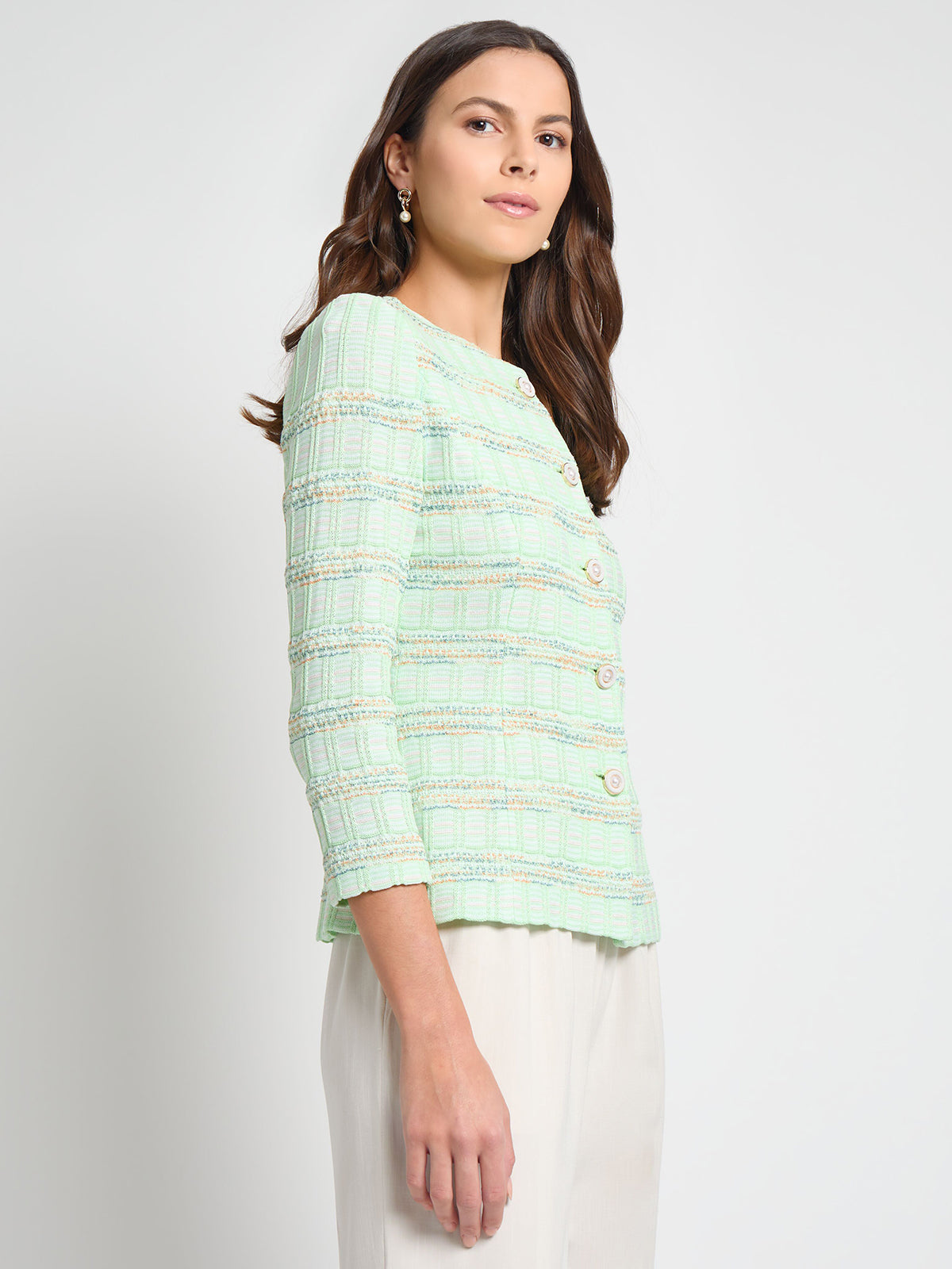 Tailored Soft Plaid Textured Knit Jacket - True Fit