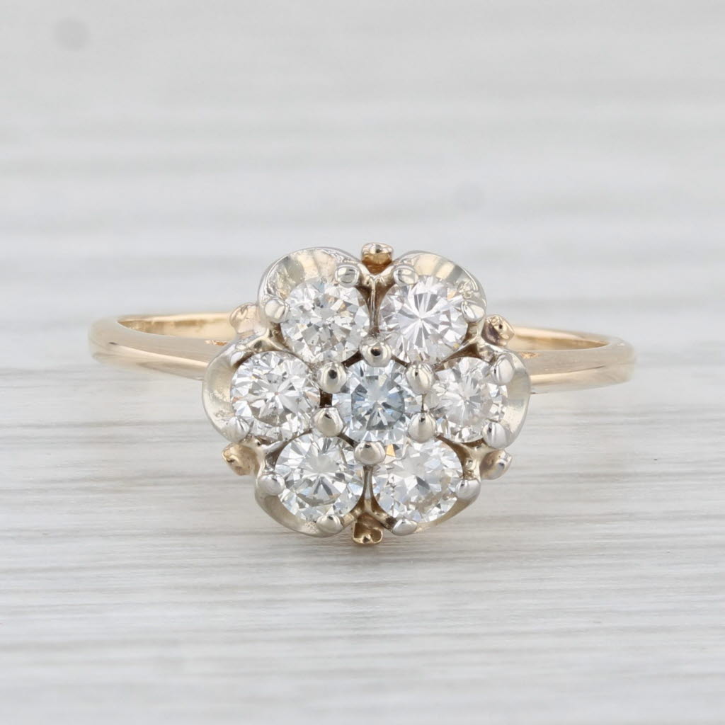 Vintage 0.49ctw Diamond Cluster Engagement Ring 14k Yellow Gold Size 4.5