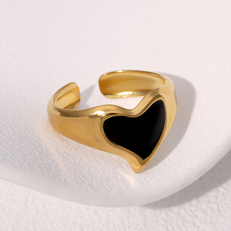 Fashionable Simple And Versatile Love-Shaped Retro Personality Design Cute Gold-Plated Stainless Steel Ring