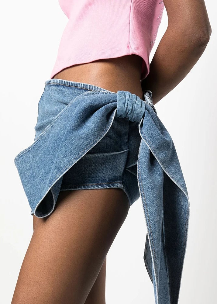 Sexy Blue Bow High Waist Denim Skirt Summer